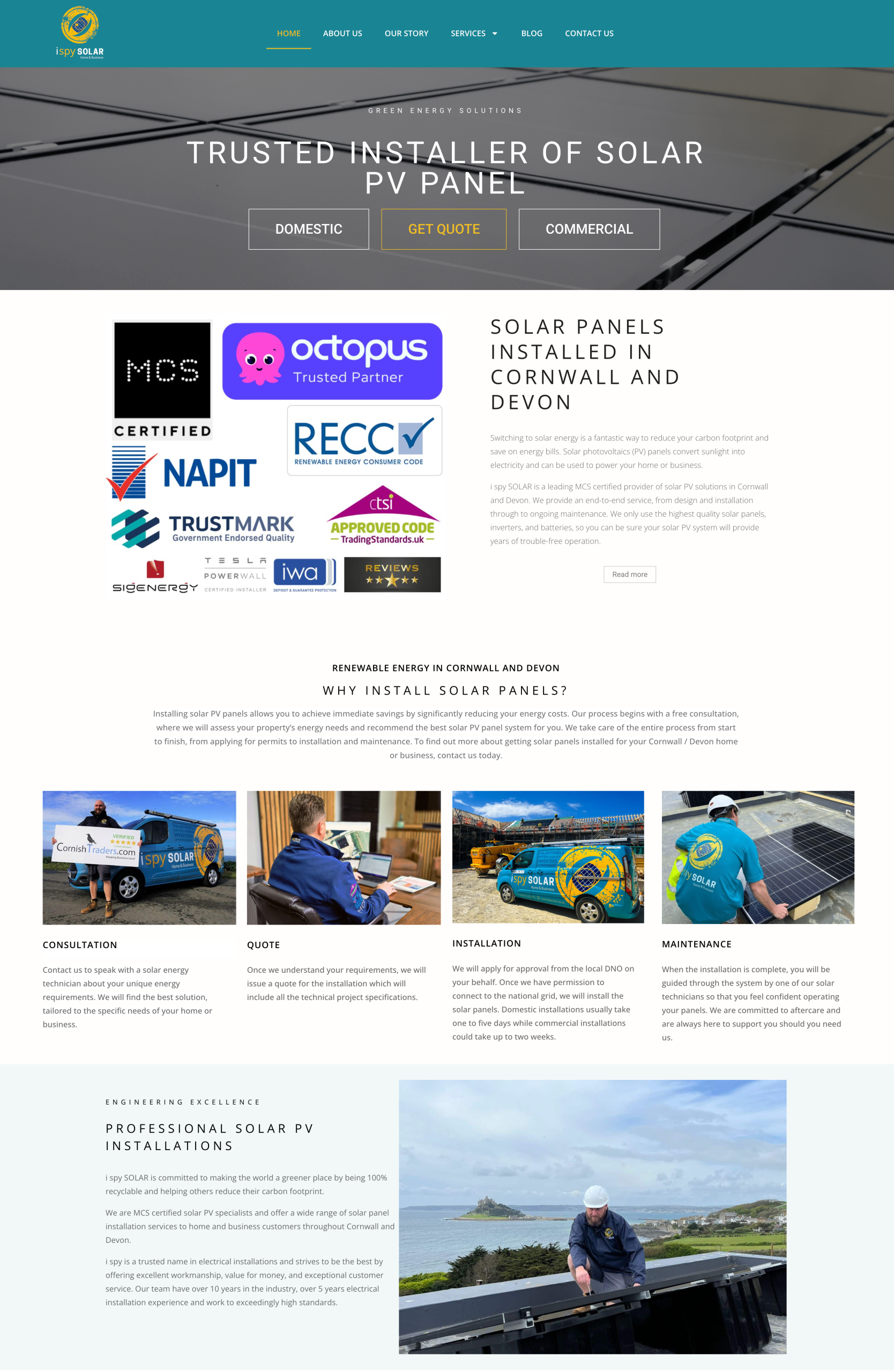iSpy Solar website for home and business customers, designed by Lucy's Web Designs